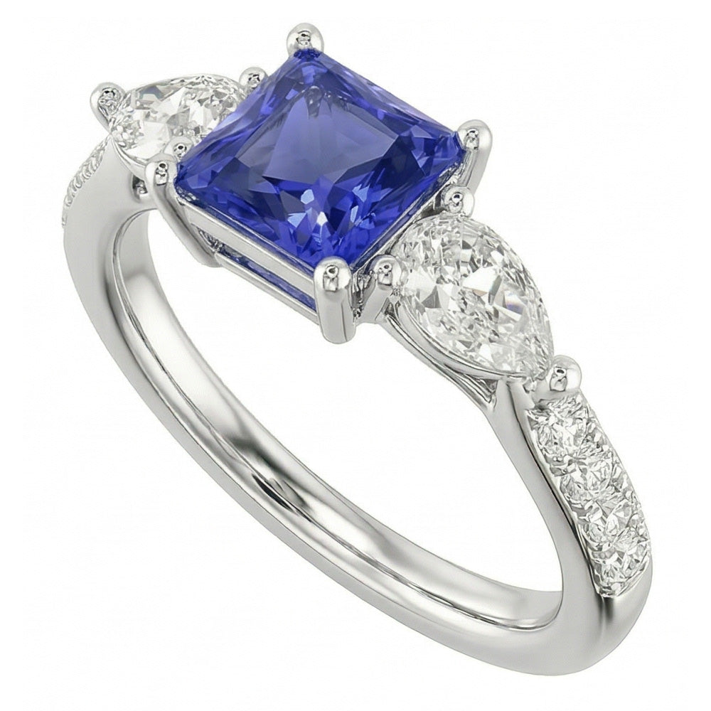 natural round sapphire 3ct ring front view