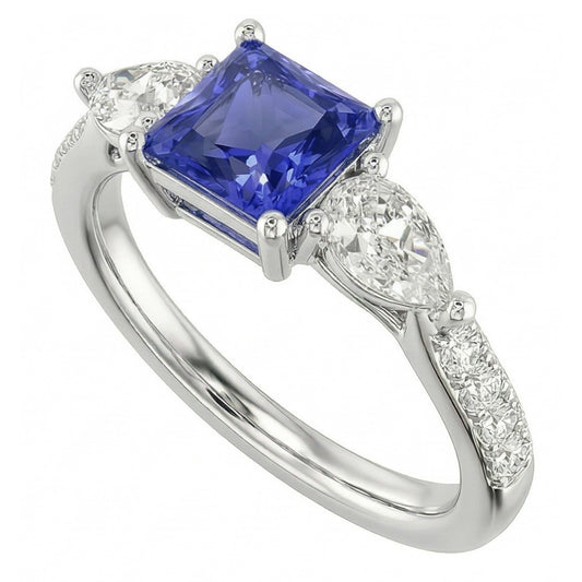 natural round sapphire 3ct ring front view