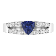Blue Sapphire Gemstone Trillion Cut Ring 1 Carat Split Shank Natural Earth Mined Diamonds
