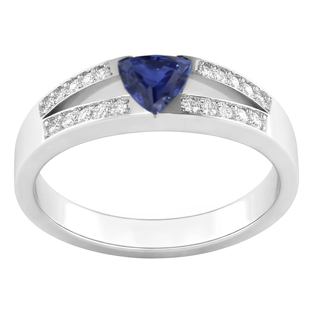 Blue Sapphire Gemstone Trillion Cut Ring 1 Carat Split Shank Natural Earth Mined Diamonds