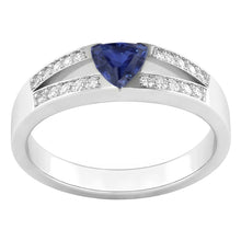 Blue Sapphire Gemstone Trillion Cut Ring 1 Carat Split Shank Natural Earth Mined Diamonds