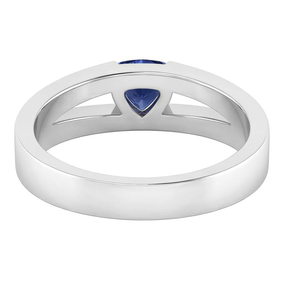 Blue Sapphire Gemstone Trillion Cut Ring 1 Carat Split Shank Natural Earth Mined Diamonds