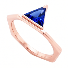 Blue Sapphire Gemstone Trillion Ring 14K Rose Gold 1 Carat Jewellery