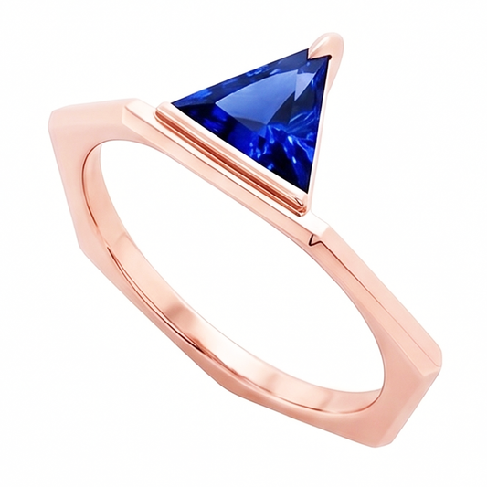 Blue Sapphire Gemstone Trillion Ring 14K Rose Gold 1 Carat Jewellery