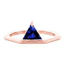 Blue Sapphire Gemstone Trillion Ring 14K Rose Gold 1 Carat Jewellery