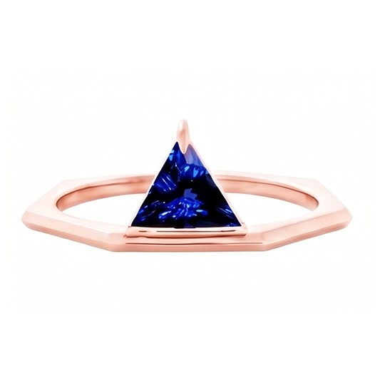 Blue Sapphire Gemstone Trillion Ring 14K Rose Gold 1 Carat Jewellery