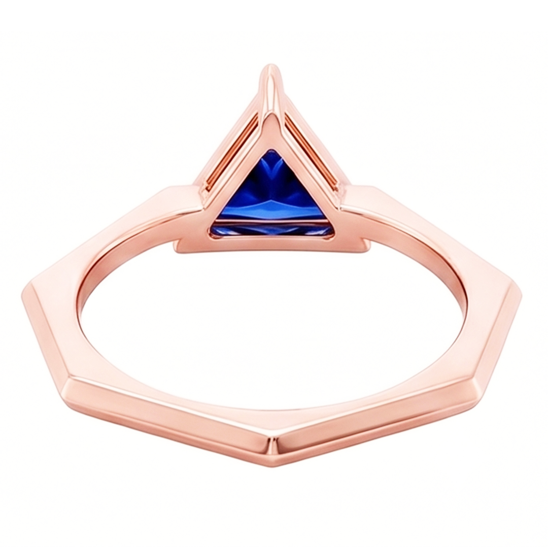 Blue Sapphire Gemstone Trillion Ring 14K Rose Gold 1 Carat Jewellery