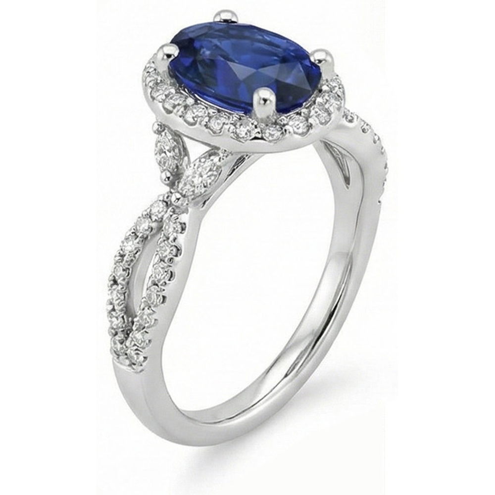 natural round sapphire 5ct ring on white background