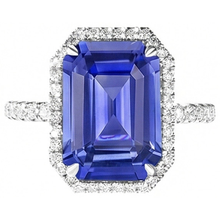 Blue Sapphire Halo Emerald Cut Ring 5.50 Carats Natural Earth Mined Diamonds Jewellery