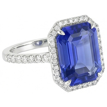 Blue Sapphire Halo Emerald Cut Ring 5.50 Carats Natural Earth Mined Diamonds Jewellery