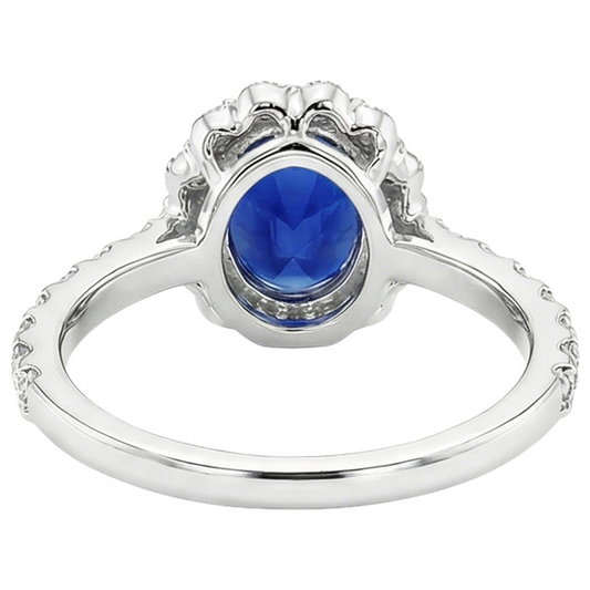 Blue Sapphire Halo Engagement Ring Oval & Round Natural Earth Mined Diamonds 5.50 Carats