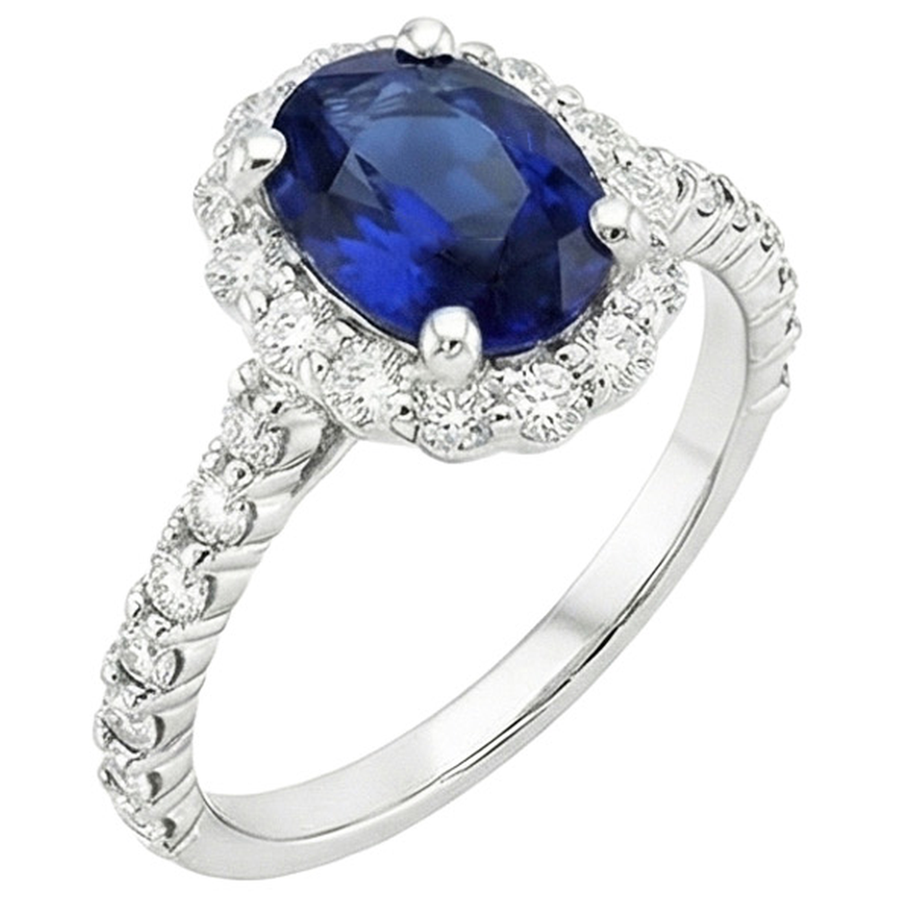 Blue Sapphire Halo Engagement Ring Oval & Round Natural Earth Mined Diamonds 5.50 Carats