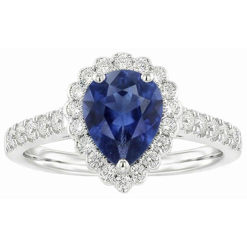 natural round sapphire 3.50ct ring on white background