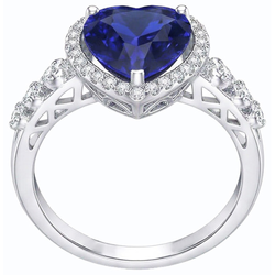 Blue Sapphire Halo Heart Cut Ring & Round Natural Earth Mined Diamonds 3.50 Carats