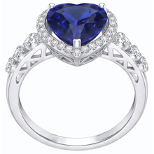 Blue Sapphire Halo Heart Cut Ring & Round Natural Earth Mined Diamonds 3.50 Carats