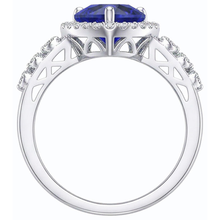 Blue Sapphire Halo Heart Cut Ring & Round Natural Earth Mined Diamonds 3.50 Carats