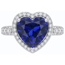 Blue Sapphire Halo Heart Cut Ring & Round Natural Earth Mined Diamonds 3.50 Carats