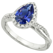 Blue Sapphire Halo Natural Earth Mined Diamond Ring Prongs Pear Cut Stone 7.25 Carats Gold