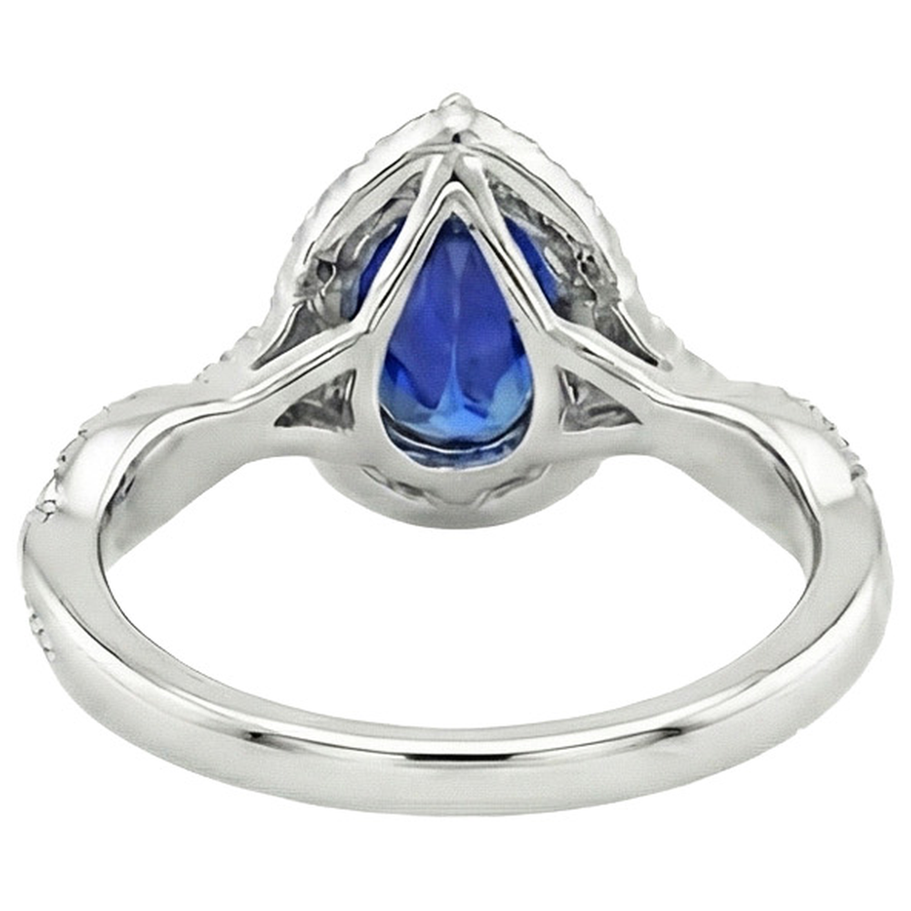 Blue Sapphire Halo Natural Earth Mined Diamond Ring Prongs Pear Cut Stone 7.25 Carats Gold