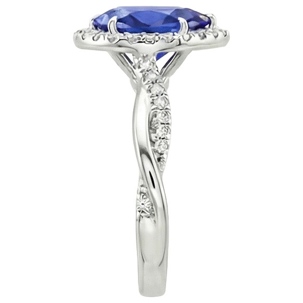 Blue Sapphire Halo Natural Earth Mined Diamond Ring Prongs Pear Cut Stone 7.25 Carats Gold