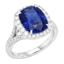 Blue Sapphire Halo Oval Natural Earth Mined Diamond Ring 5.50 Carats Pave Split Shank