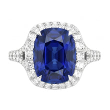Blue Sapphire Halo Oval Natural Earth Mined Diamond Ring 5.50 Carats Pave Split Shank