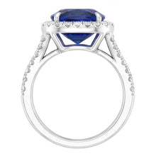 Blue Sapphire Halo Oval Natural Earth Mined Diamond Ring 5.50 Carats Pave Split Shank