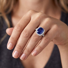 Blue Sapphire Halo Oval Natural Earth Mined Diamond Ring 5.50 Carats Pave Split Shank
