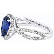 Blue Sapphire Halo Pear Engagement Ring Split Shank 4 Carats Natural Earth Mined Diamonds