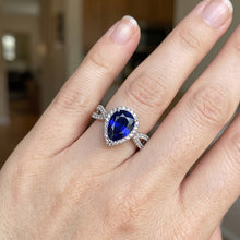 Blue Sapphire Halo Pear Engagement Ring Split Shank 4 Carats Natural Earth Mined Diamonds