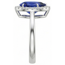 Blue Sapphire Halo Ring Prong Set Pear & Natural Earth Mined Diamonds 4.50 Carats