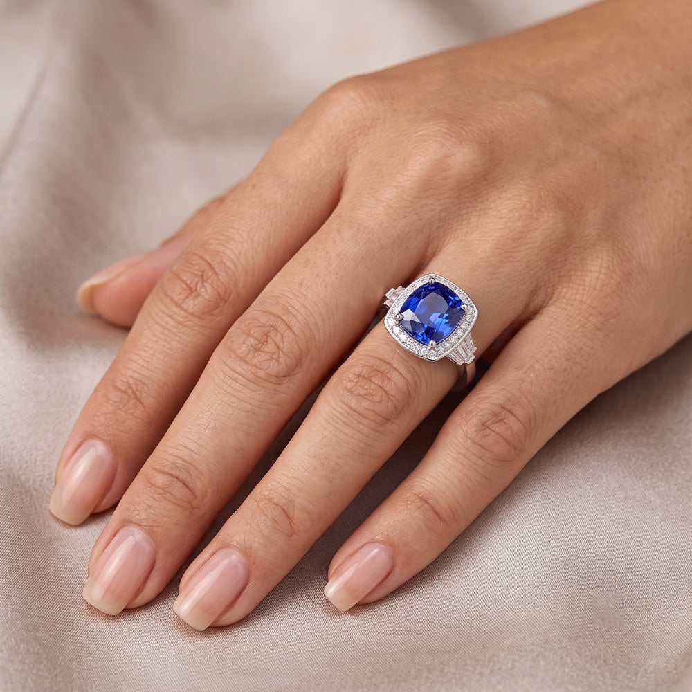 Blue Sapphire Jewellery And Natural Earth Mined Diamond Ring