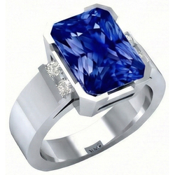 Blue Sapphire Mens Ring 4 Carats Bar Set Gold Princess Natural Earth Mined Diamonds