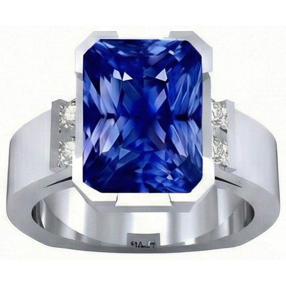 Blue Sapphire Mens Ring 4 Carats Bar Set Gold Princess Natural Earth Mined Diamonds