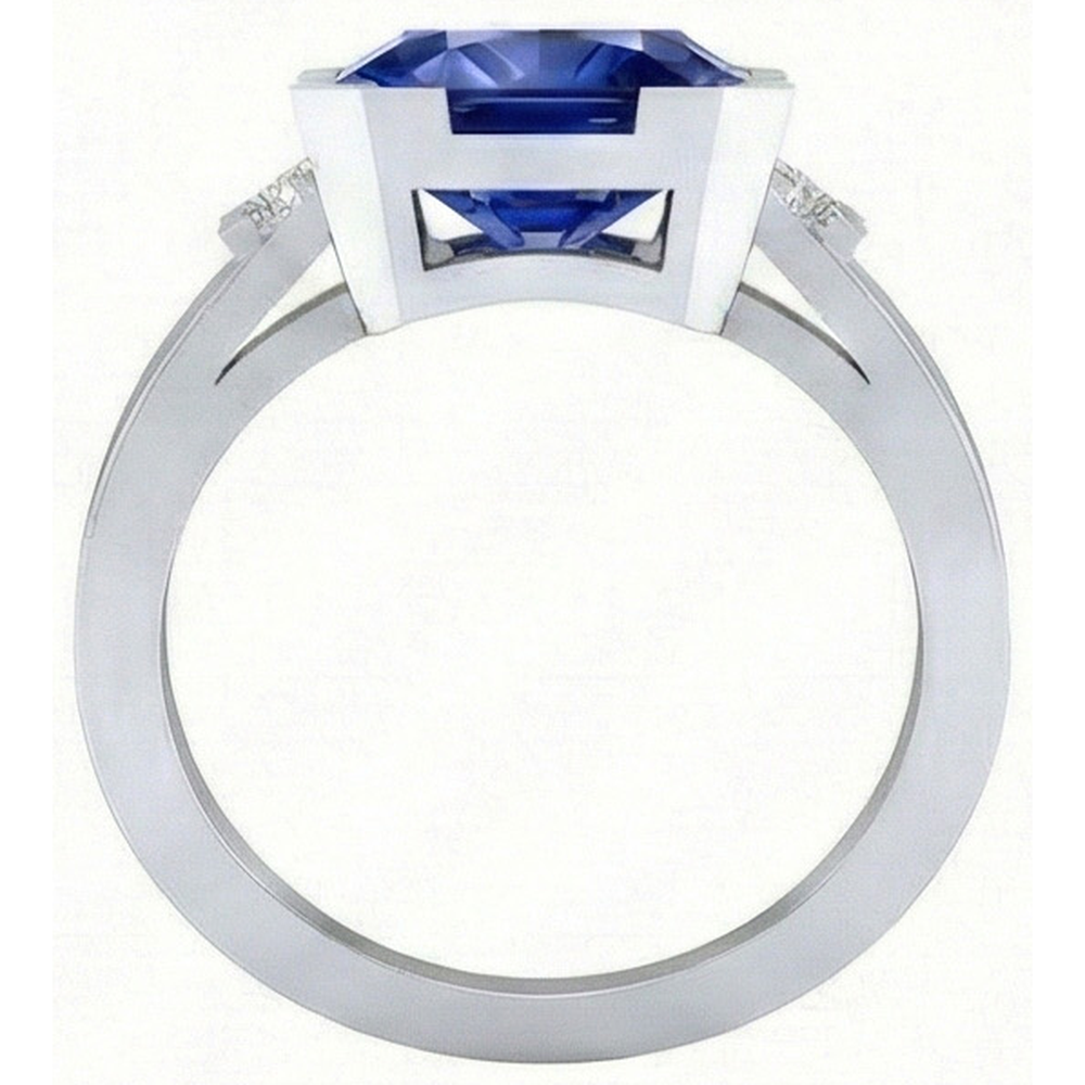 Blue Sapphire Mens Ring 4 Carats Bar Set Gold Princess Natural Earth Mined Diamonds