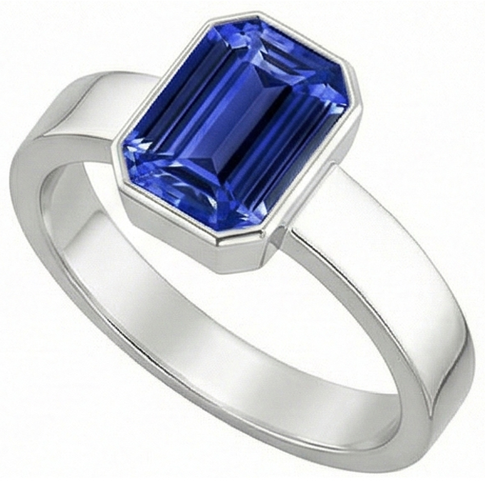Blue Sapphire Mens Ring Solitaire Bezel Set Emerald 3 Ct Thick Shank