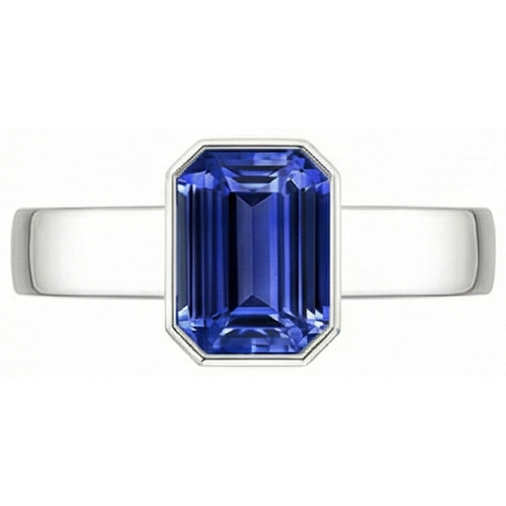 Blue Sapphire Mens Ring Solitaire Bezel Set Emerald 3 Ct Thick Shank