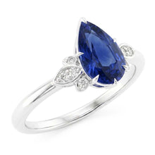 Blue Sapphire Natural Earth Mined Diamond Anniversary Ring 2 Carats Pear Cut Prong Set New