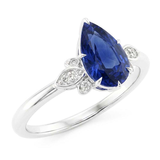 Blue Sapphire Natural Earth Mined Diamond Anniversary Ring 2 Carats Pear Cut Prong Set New
