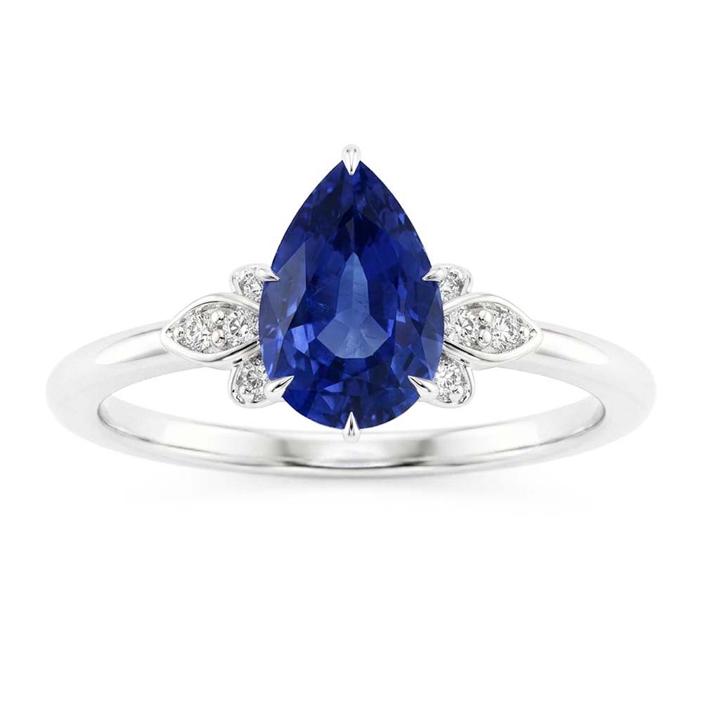 Blue Sapphire Natural Earth Mined Diamond Anniversary Ring 2 Carats Pear Cut Prong Set New