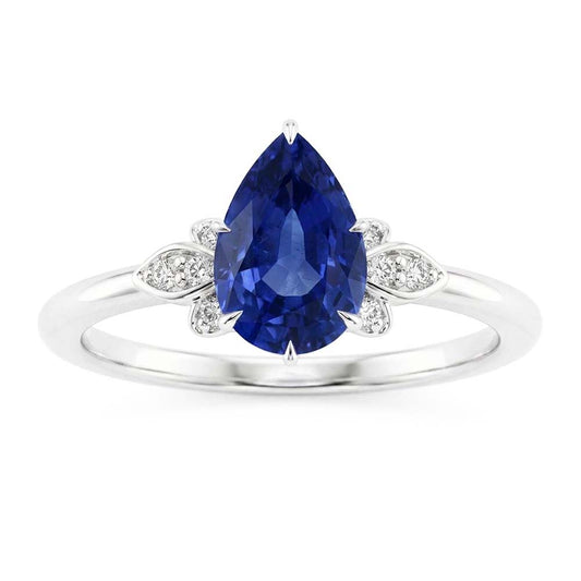 Blue Sapphire Natural Earth Mined Diamond Anniversary Ring 2 Carats Pear Cut Prong Set New