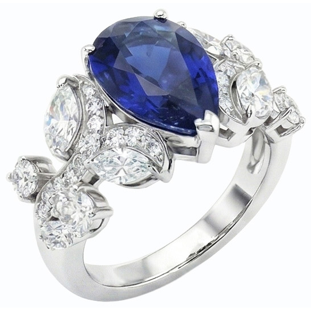 Blue Sapphire Natural Earth Mined Diamond Cocktail Ring