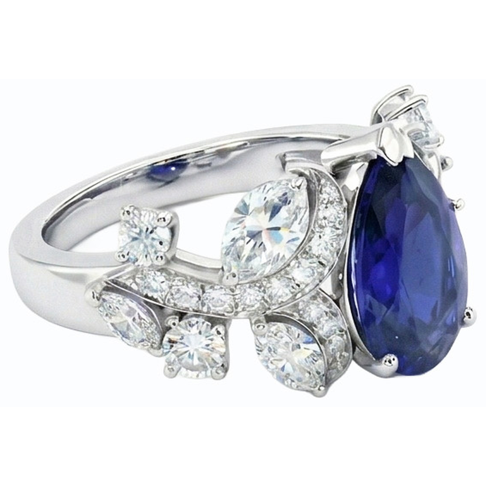 Blue Sapphire Natural Earth Mined Diamond Cocktail Ring