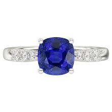 Blue Sapphire Natural Earth Mined Diamond Cushion Engagement Ring 2 Carats White Gold