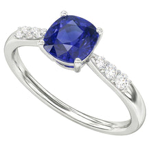 Blue Sapphire Natural Earth Mined Diamond Cushion Engagement Ring 2 Carats White Gold