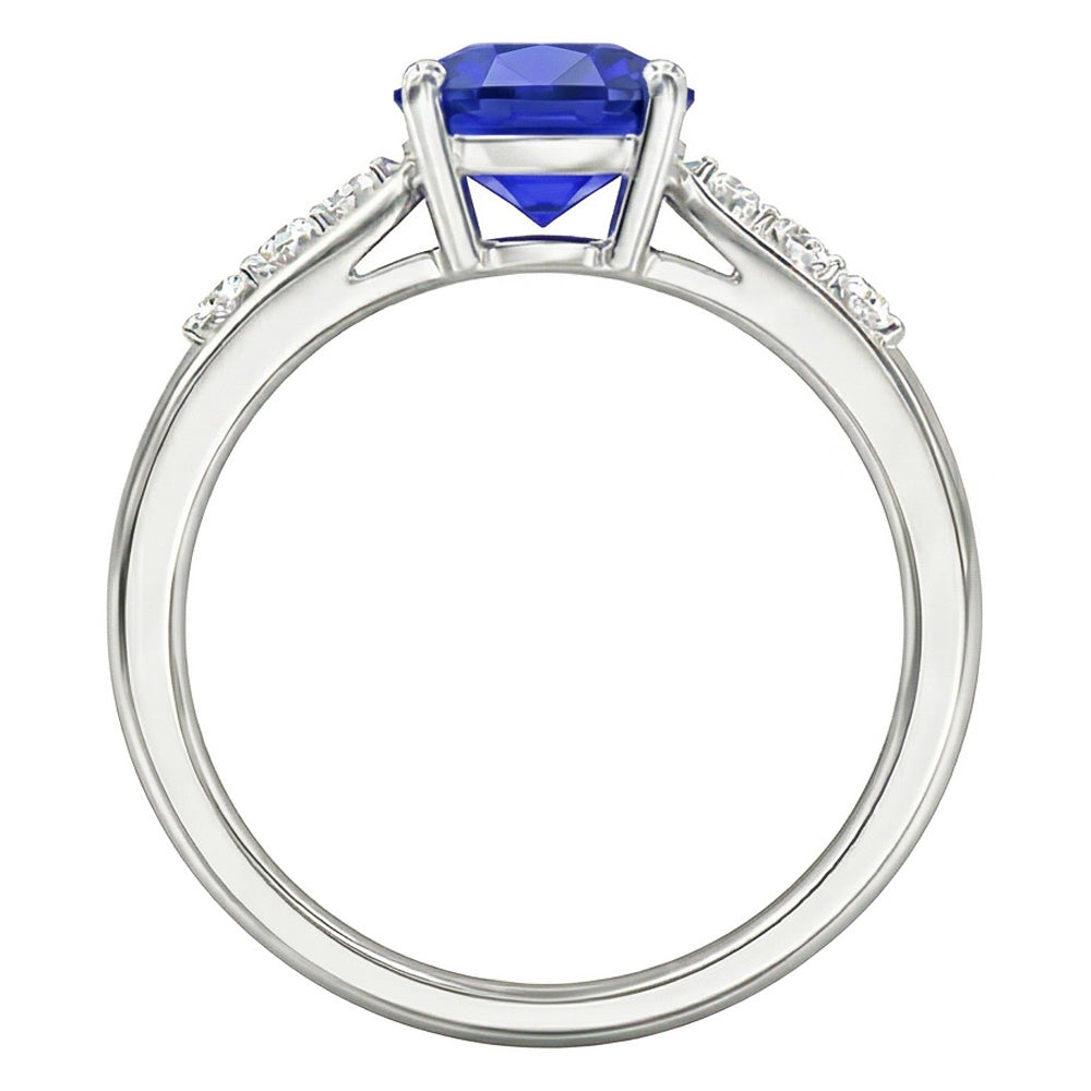 Blue Sapphire Natural Earth Mined Diamond Cushion Engagement Ring 2 Carats White Gold