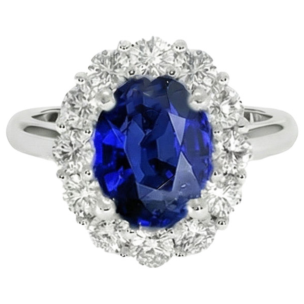 Blue Sapphire Natural Earth Mined Diamond Engagement Ring Oval Ceylon Gemstone 9.25 Carats