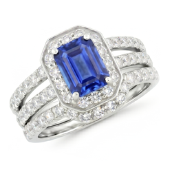 Blue Sapphire Natural Earth Mined Diamond Engagement Ring Set 3.50 Carats Pave Set Jewellery