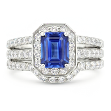 Blue Sapphire Natural Earth Mined Diamond Engagement Ring Set 3.50 Carats Pave Set Jewellery