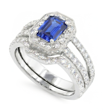Blue Sapphire Natural Earth Mined Diamond Engagement Ring Set 3.50 Carats Pave Set Jewellery